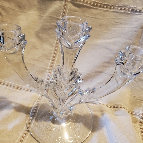 CRYSTAL CANDLEHOLDERS PAIR DUNCAN MILLER #14 GRANDEE TRIPLE LIGHT CANDELABRA - Picture 3 of 11